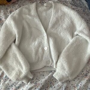 No Boundaries White Fuzzy Cardigan Sweater